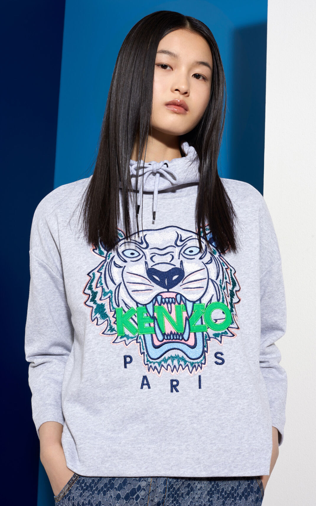 Sudadera Kenzo Funnel Neck Tiger Mujer Gris - SKU.6295866